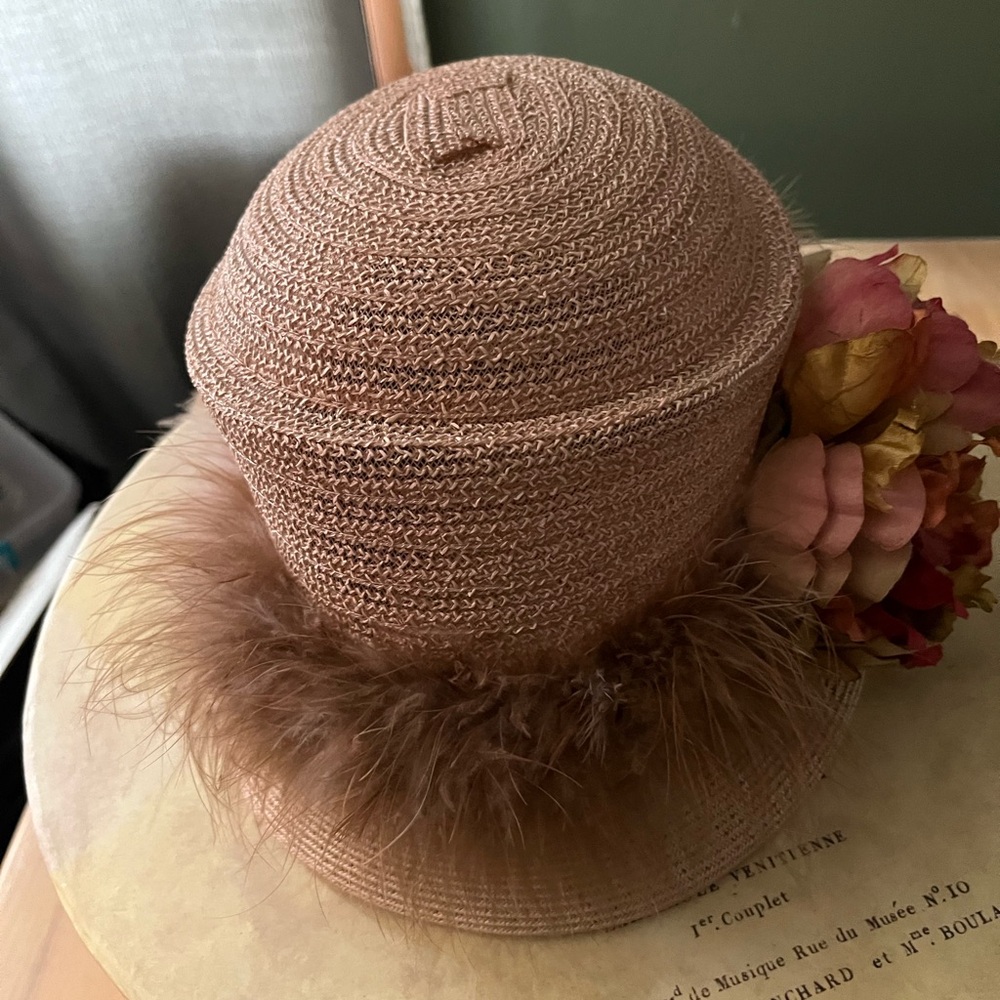 Cream and Brown Birch Bark Hat with Natural Texture
